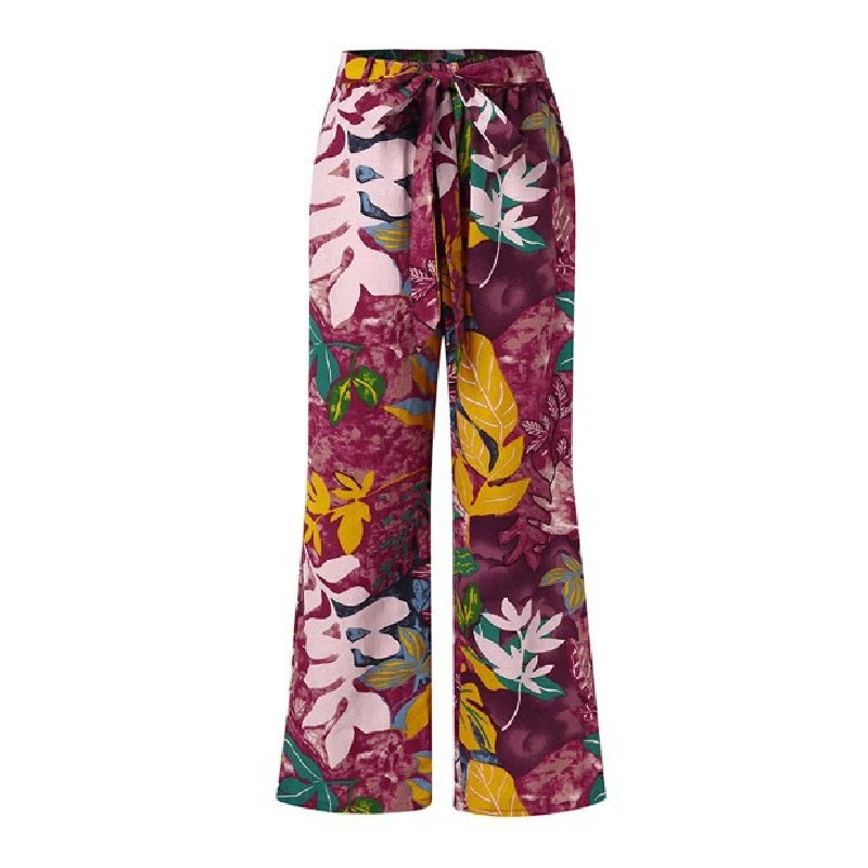 Women High Waist Wide-Leg Casual Printed Pants