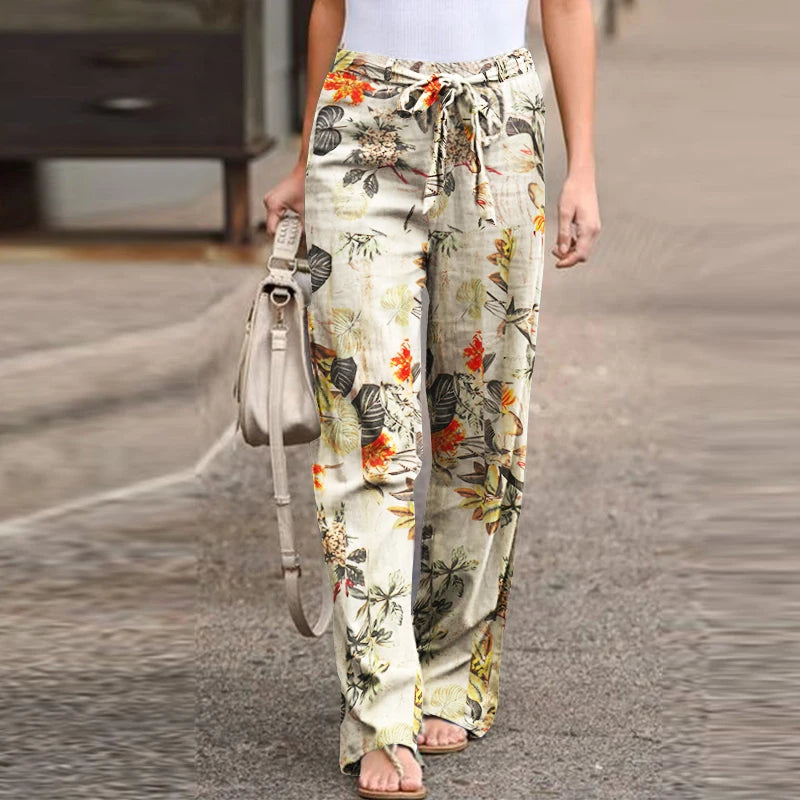 Women High Waist Wide-Leg Casual Printed Pants