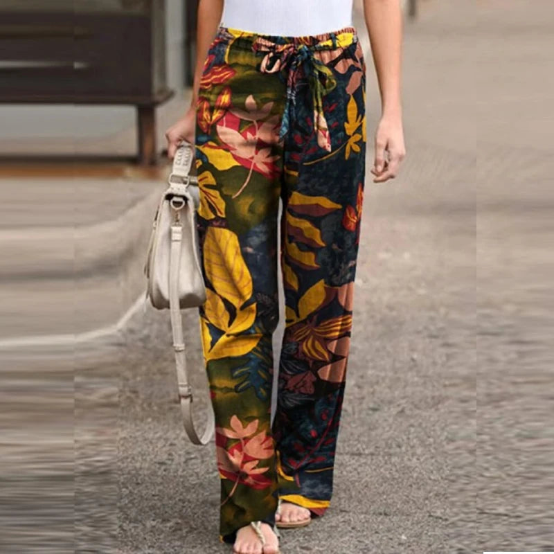 Women High Waist Wide-Leg Casual Printed Pants