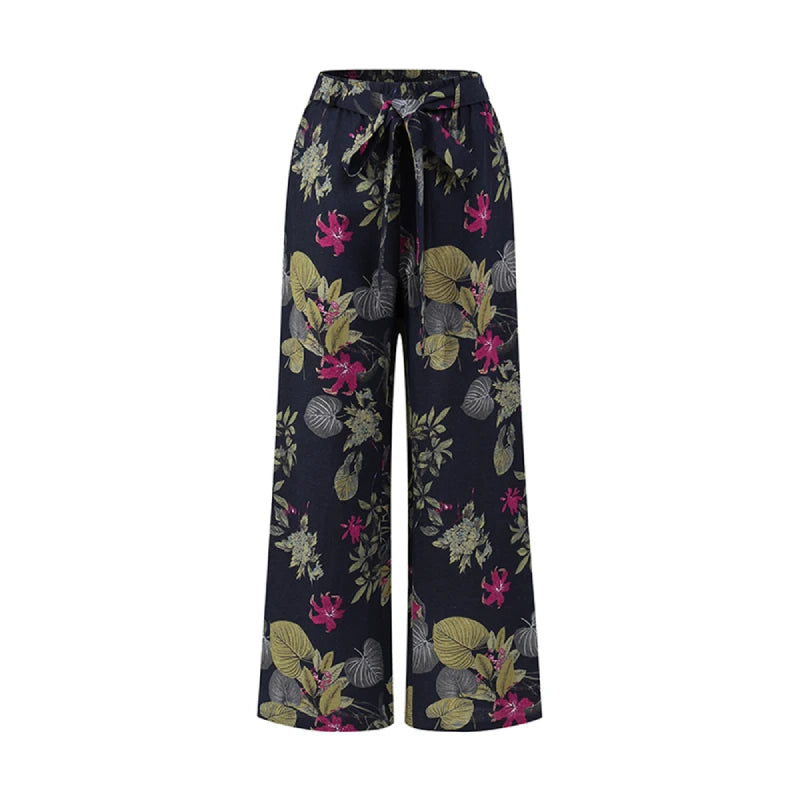 Women High Waist Wide-Leg Casual Printed Pants