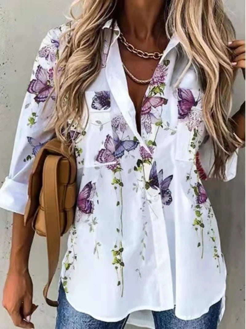 Women's Fashion Printed Long Sleeve Shirt Casual Loose Top