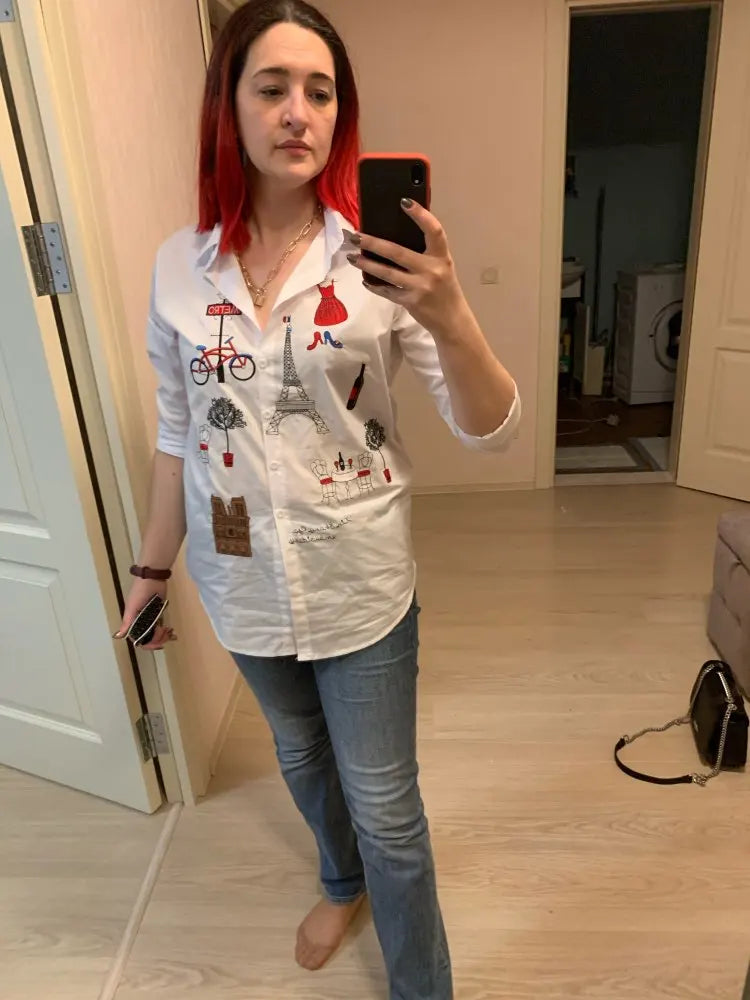 Elegant cotton blouse long sleeve white office shirt