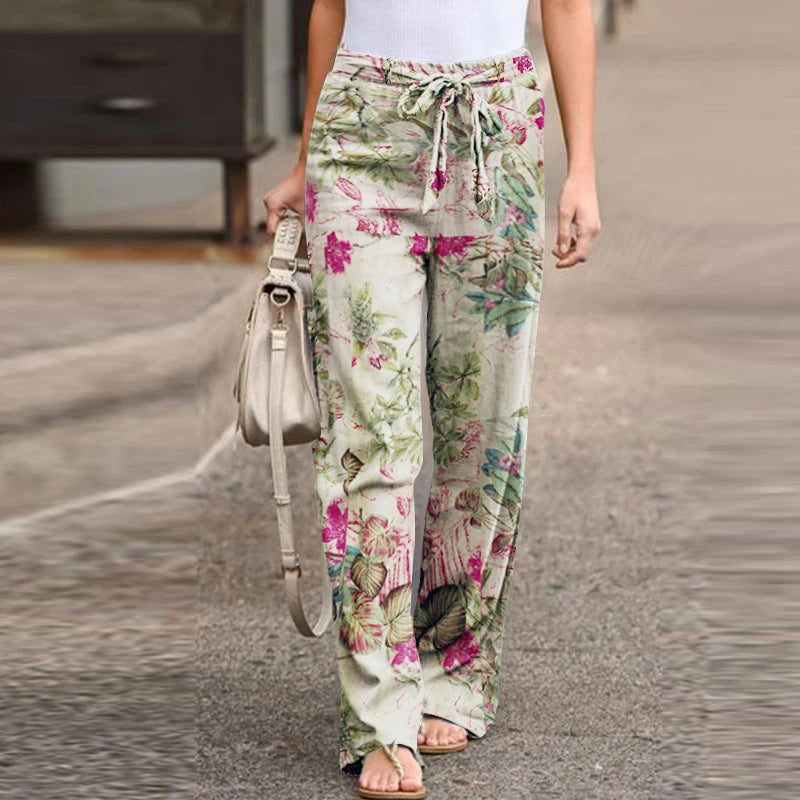 Women High Waist Wide-Leg Casual Printed Pants