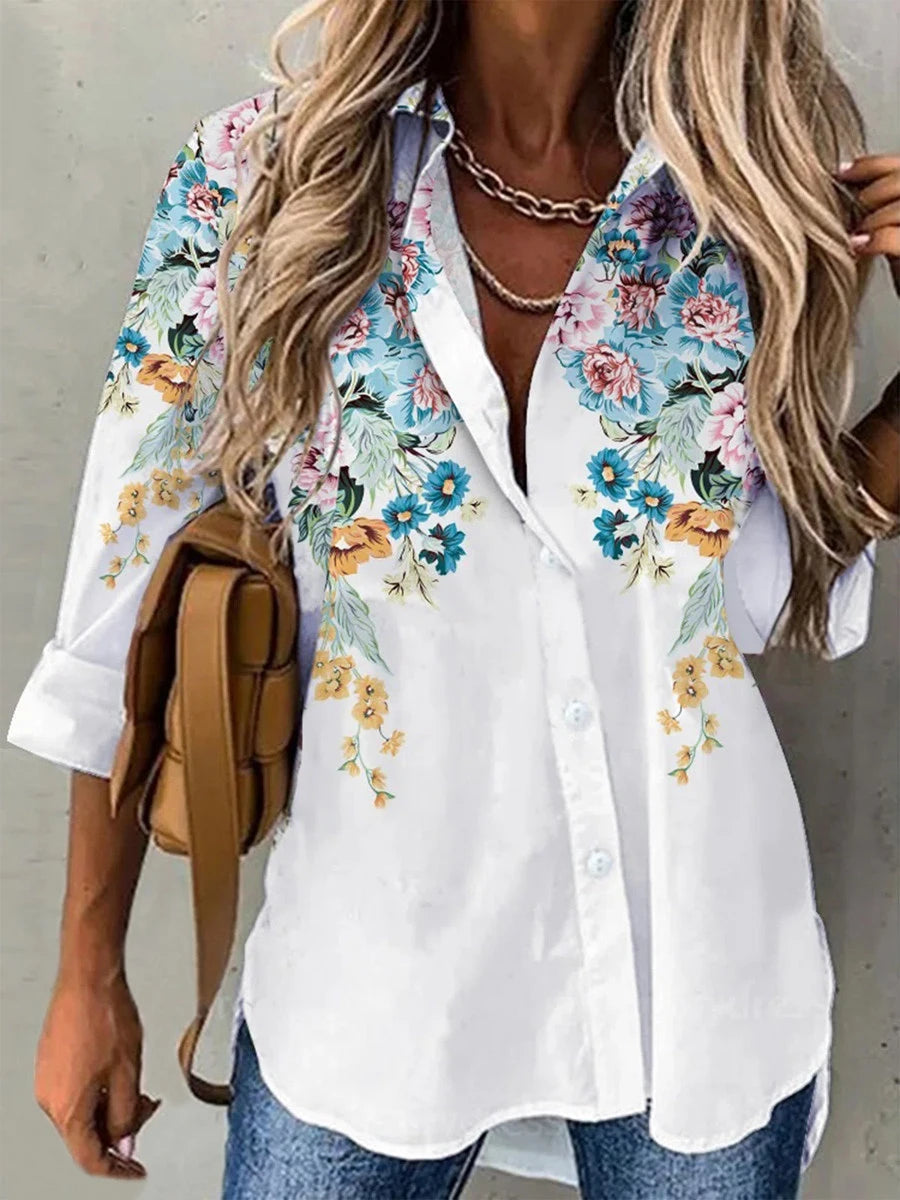 Women's Fashion Printed Long Sleeve Shirt Casual Loose Top