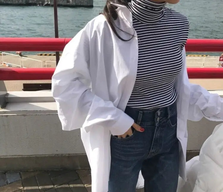 Zadily Women's White Oversize Shirt Long Sleeve Chic