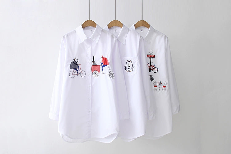 Elegant cotton blouse long sleeve white office shirt