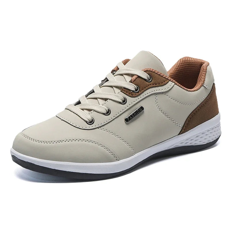 Waterproof leather men's sneakers, non-slip walking shoes