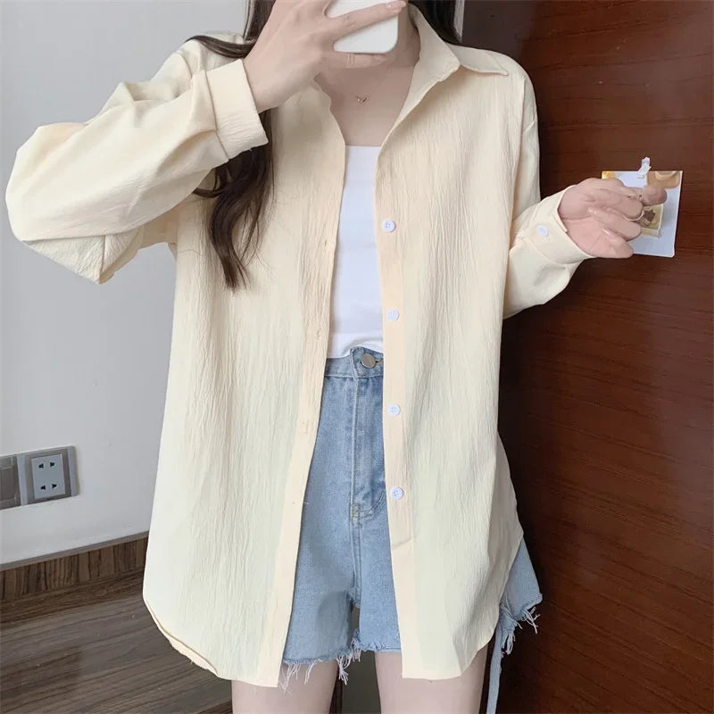 White Button Down Shirt Women Classic Long Sleeve Chic Top
