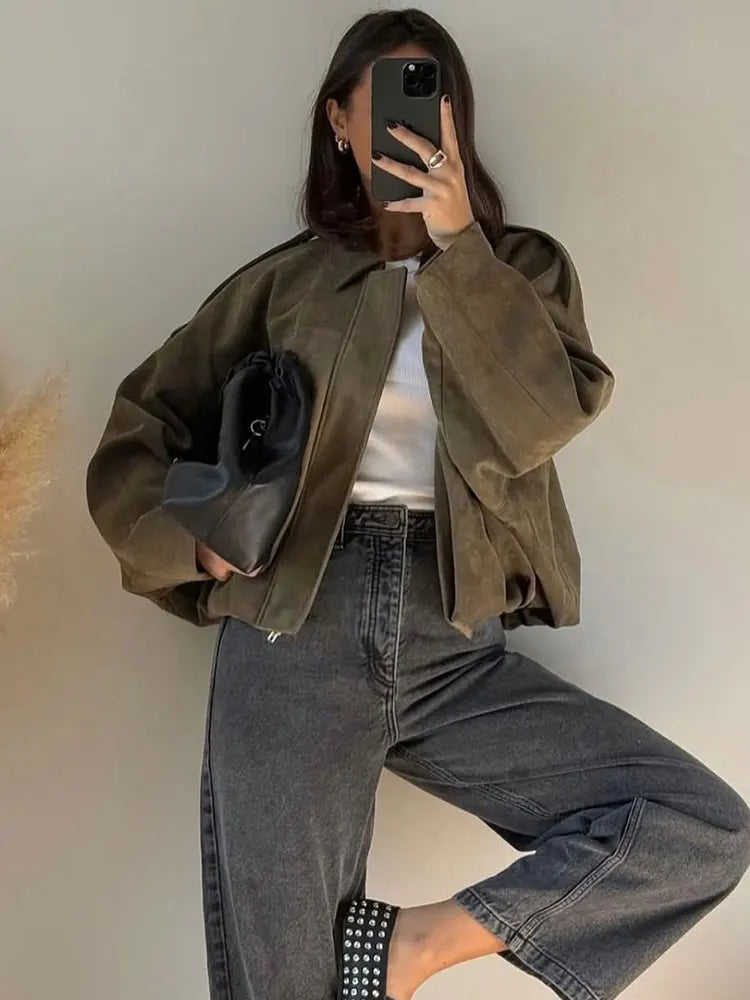Women’s Vintage Suede Bomber Jacket