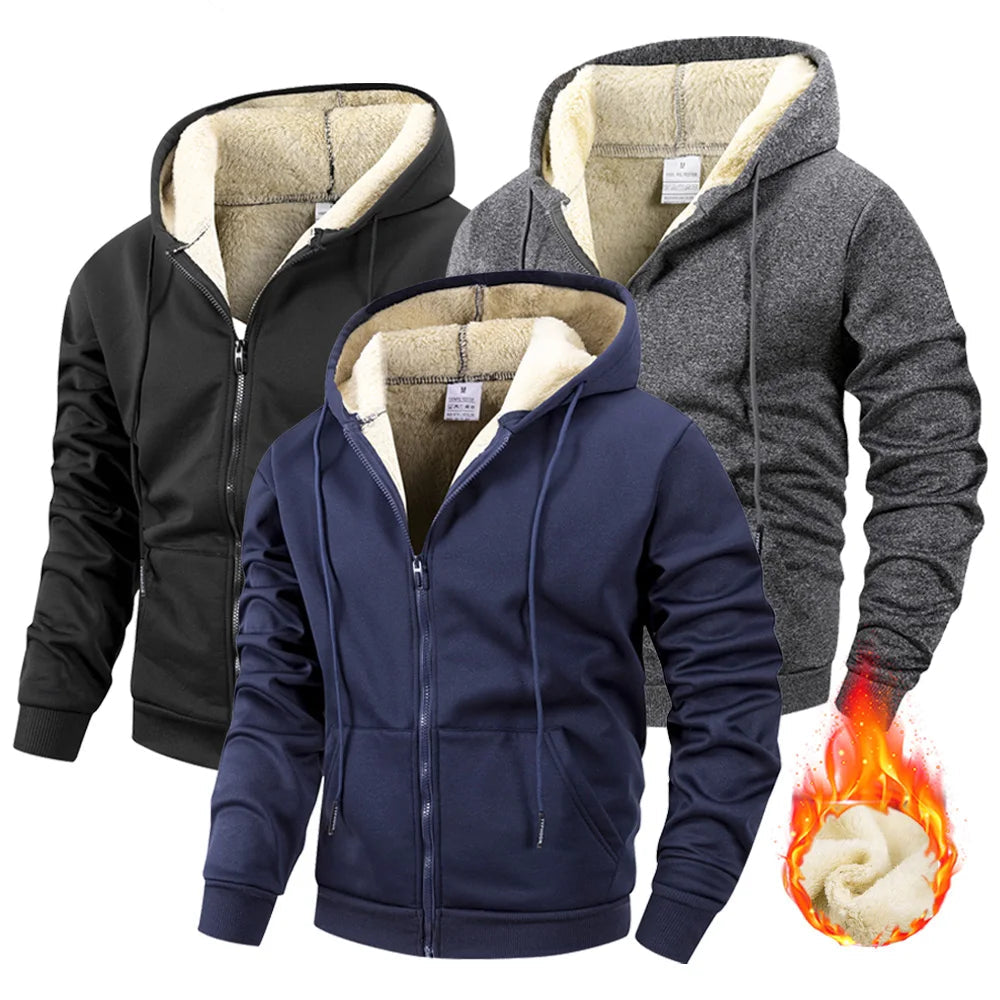 Men's Winter Zipper Jacket Fleece Hooded Coat