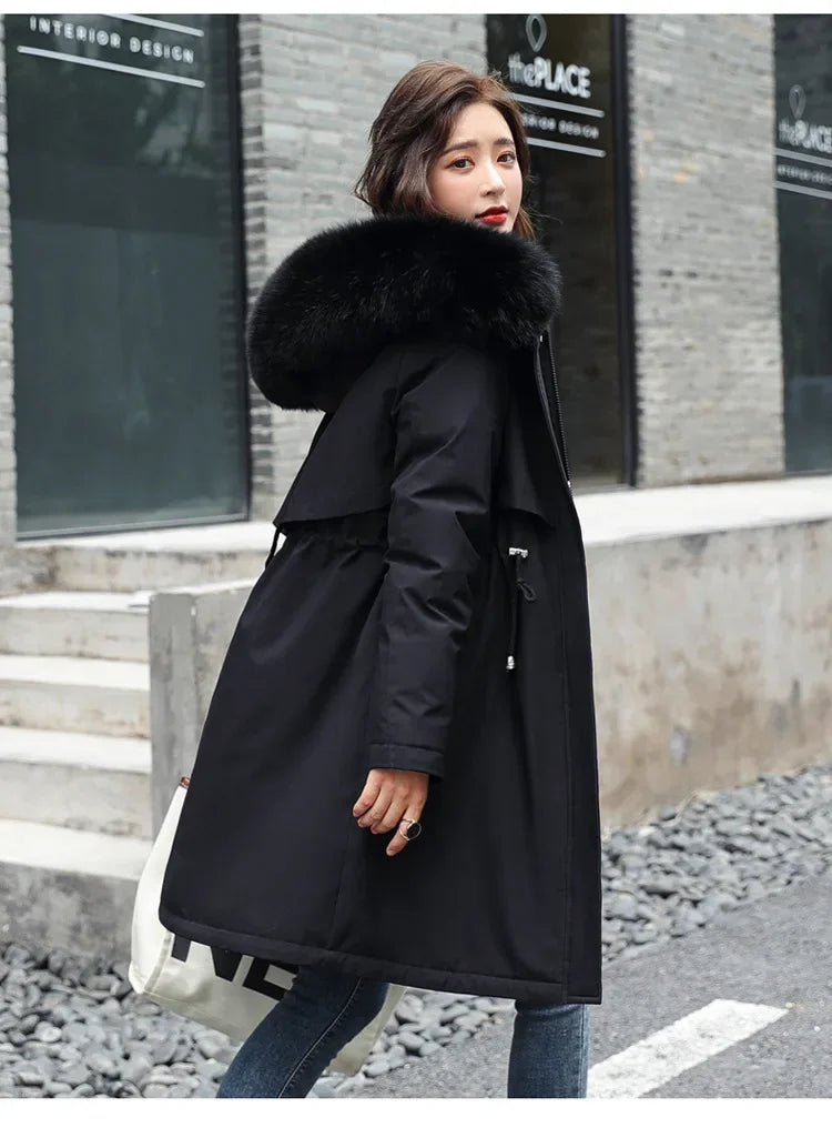 Cozy Winter Jacket, Women Parka, Hooded, Warm, Fur