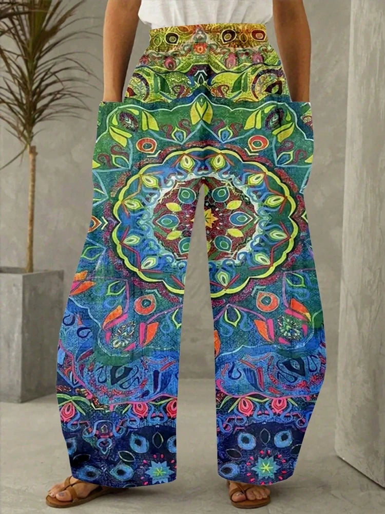 Plus Size Christmas Print Wide Leg Pants