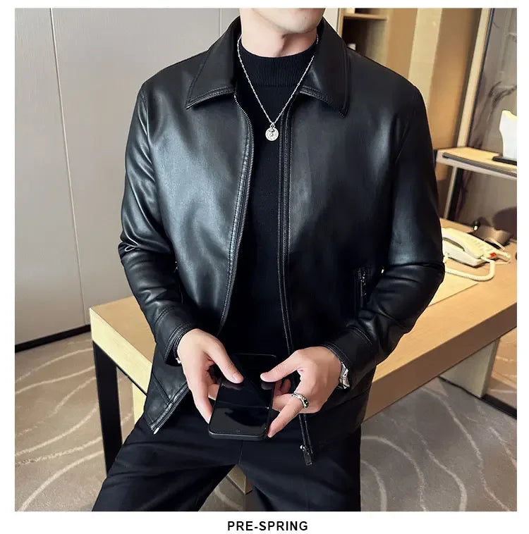 Men Bomber PU Leather Jacket – Slim Fit Casual Motorcycle Coat 2024