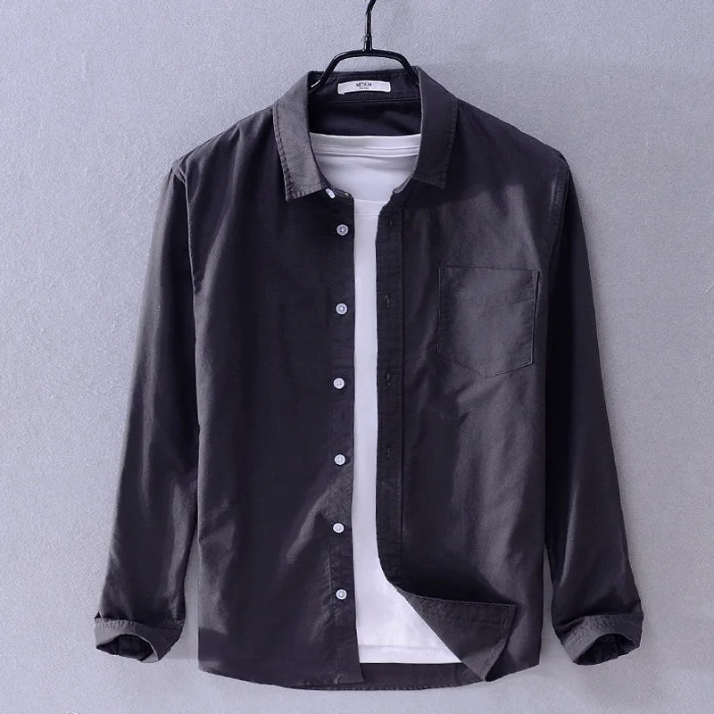 Men’s cotton Oxford shirt, stand collar, casual, comfortable white