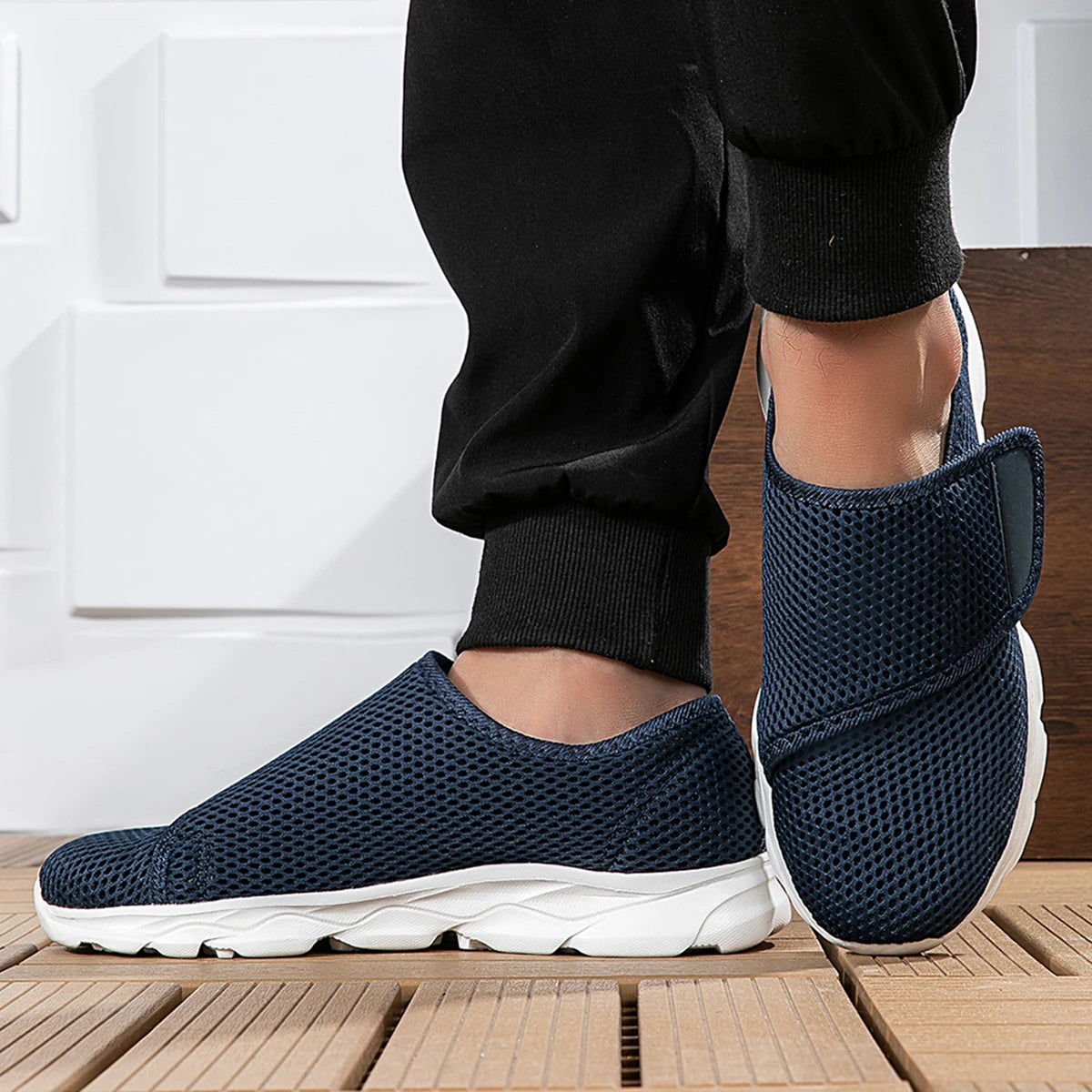 Comfortable diabetic walking shoes designed for swollen, wide feet
