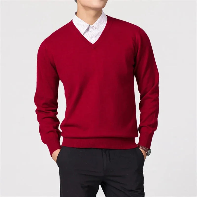 Premium wool V-neck men's sweater soft warm stylish
