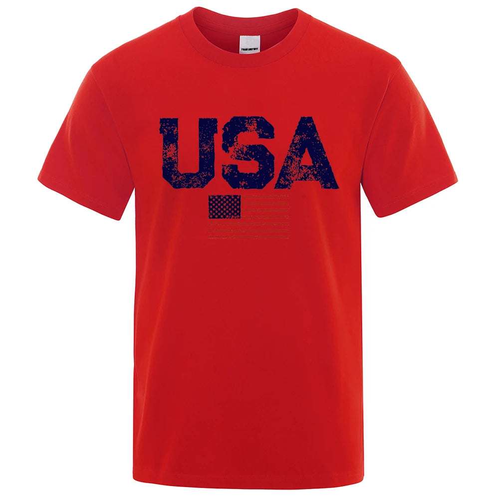 Vintage USA Flag Hip Hop Summer Cotton T-Shirt