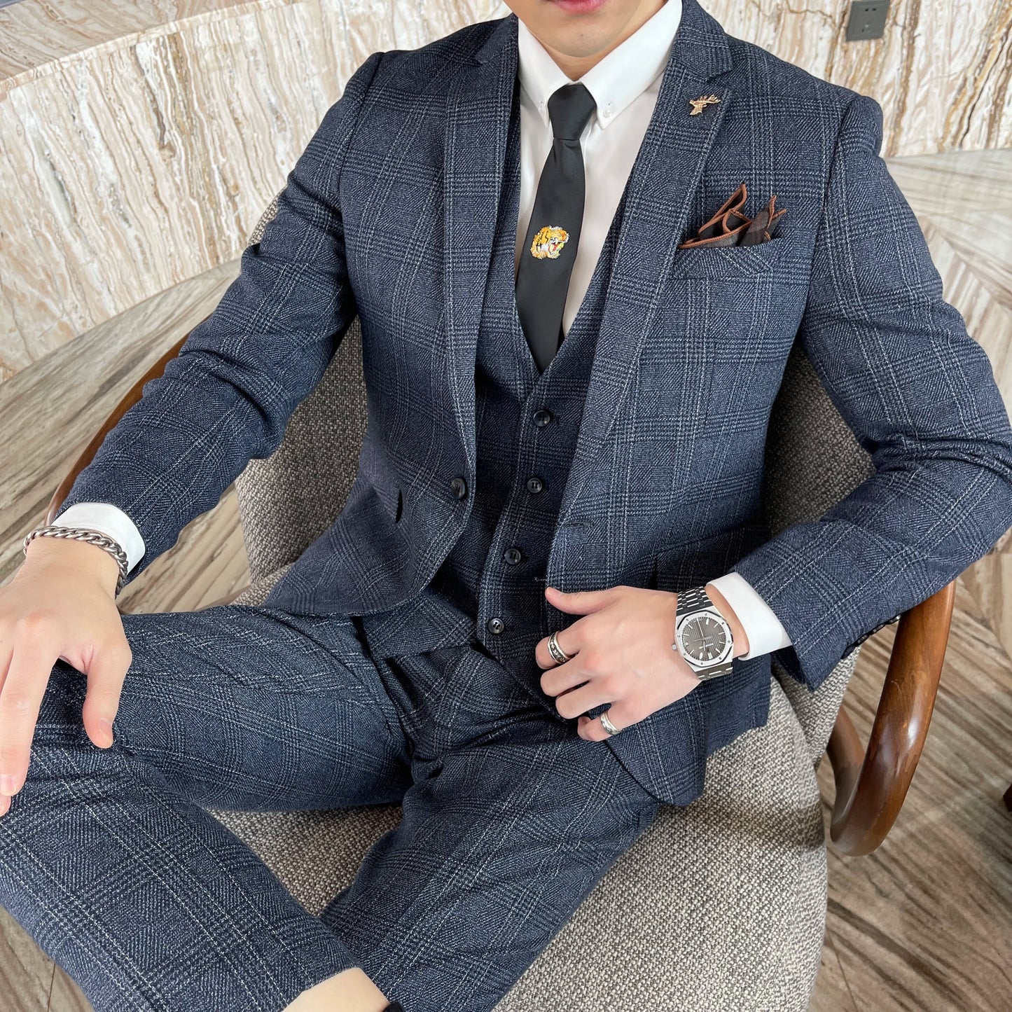 Men's Plaid 3-Piece Suit – Business Casual