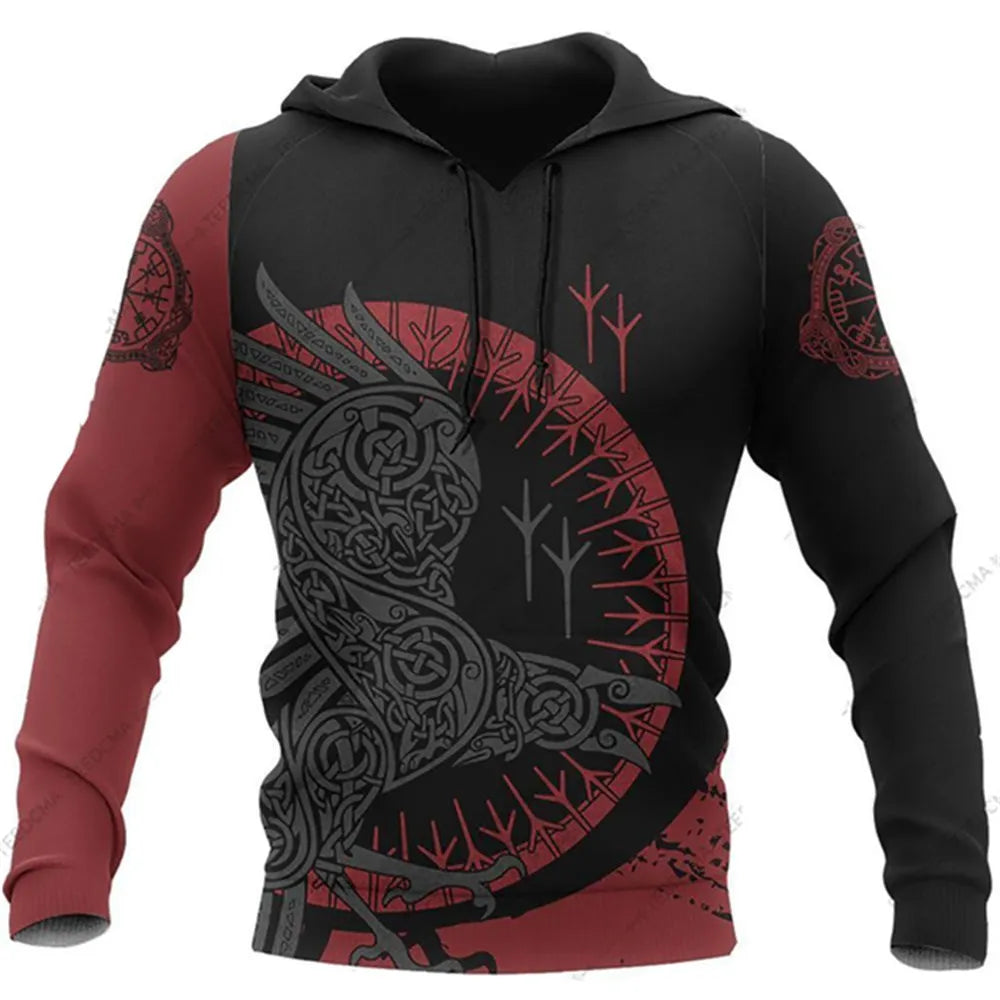 Men's 3D Wolf & Dragon Tattoo Hoodie  Retro Vintage Unisex Sweatshirt