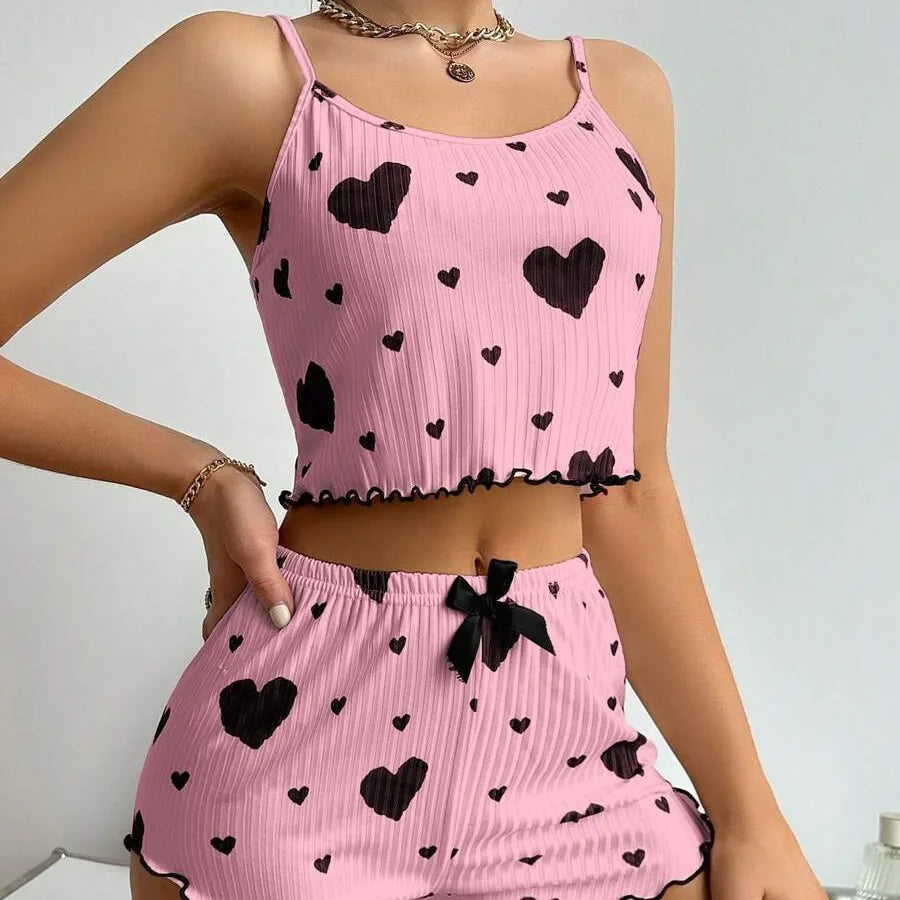 Women's 2PCS Pajamas Set – Soft Tank & Shorts, Love Print