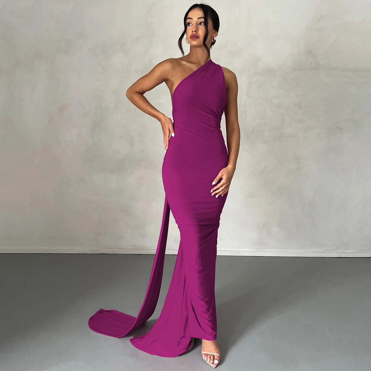 Hugcitar One Shoulder Backless Ruched Maxi Dress Women Y2K
