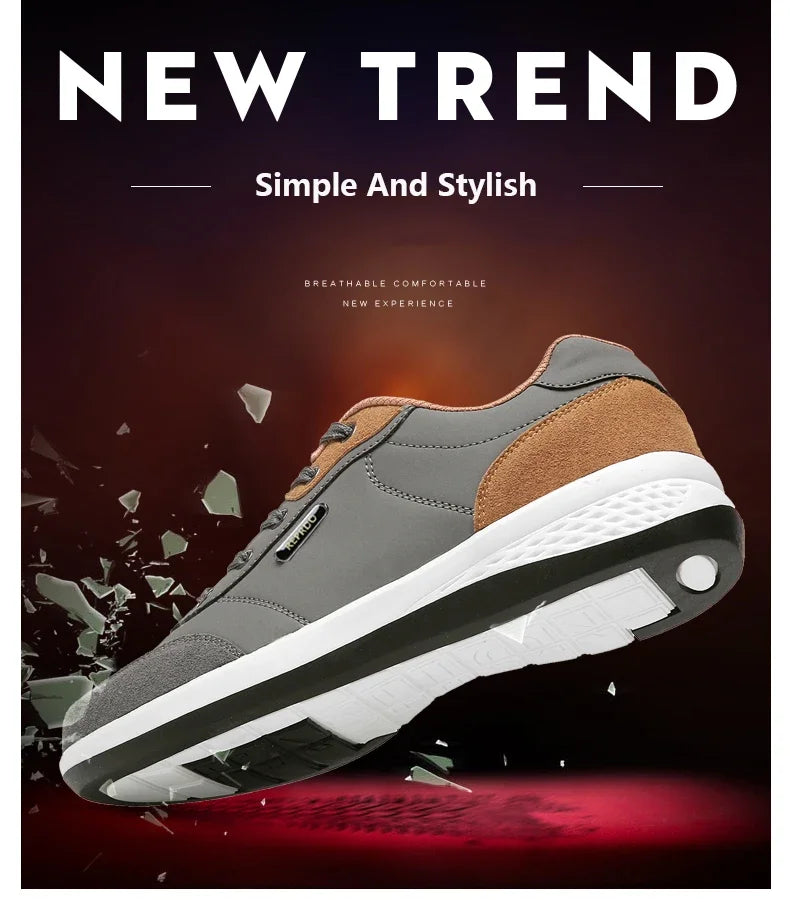 Waterproof leather men's sneakers, non-slip walking shoes