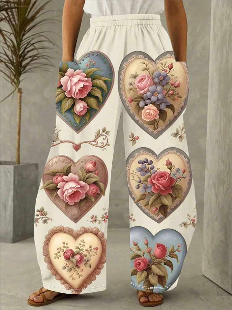 Plus Size Christmas Print Wide Leg Pants