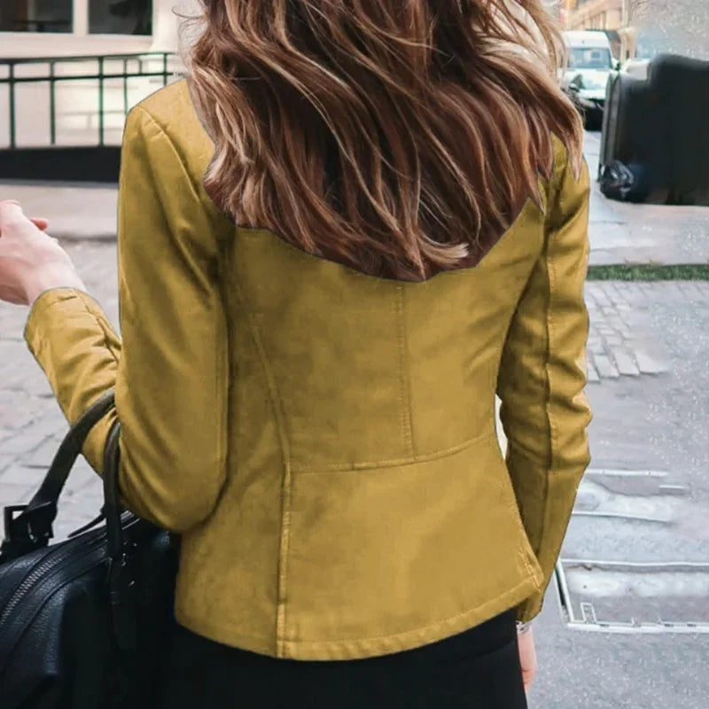 Women's Slim PU Leather Biker Jacket Classic Moto Coat