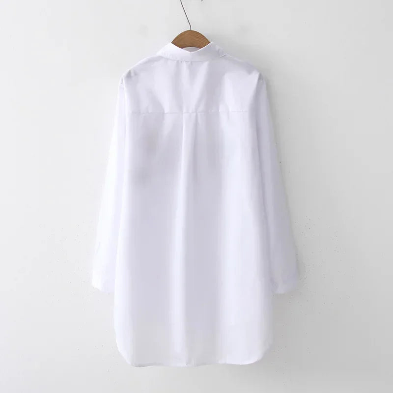 Elegant cotton blouse long sleeve white office shirt