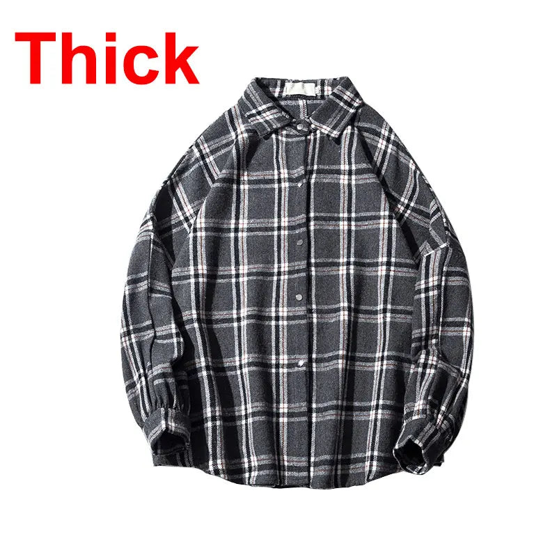 Vintage Korean Flannel Shirt Y2K Plaid Streetwear Winter