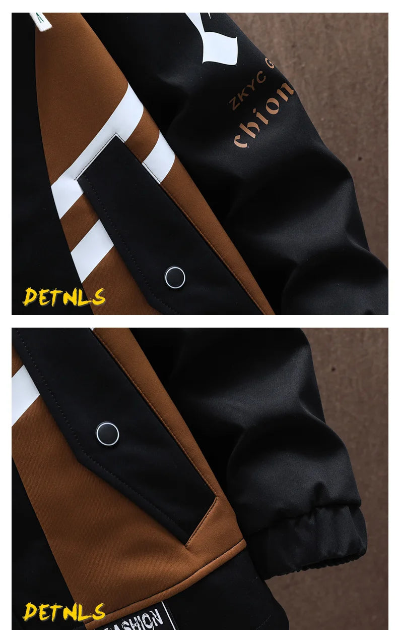 Men's Hooded Patchwork Jacket  Autumn Windbreaker Streetwear