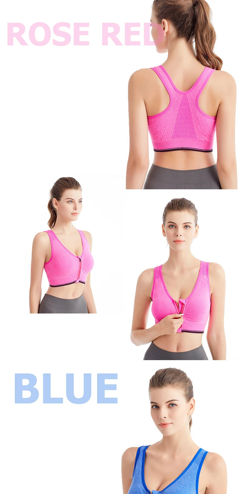 Women's Front-Zip Sports Bra Shockproof Breathable Seamless