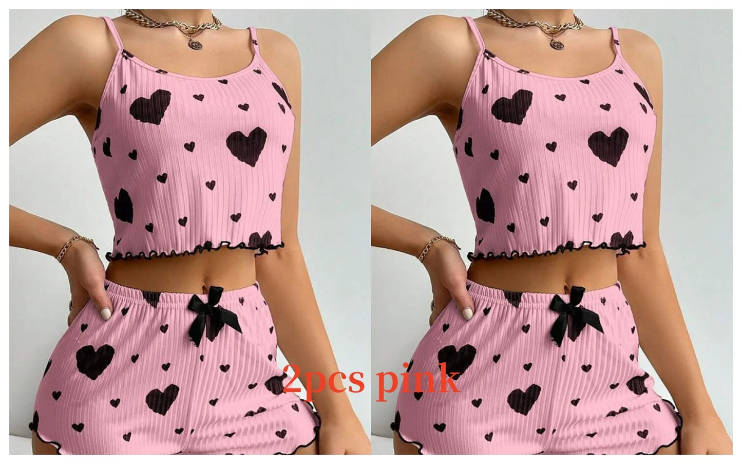 Women's 2PCS Pajamas Set – Soft Tank & Shorts, Love Print
