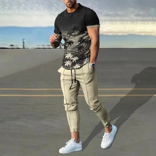 Men's 3D Print T-Shirt & Pants Set – Casual & Breathable