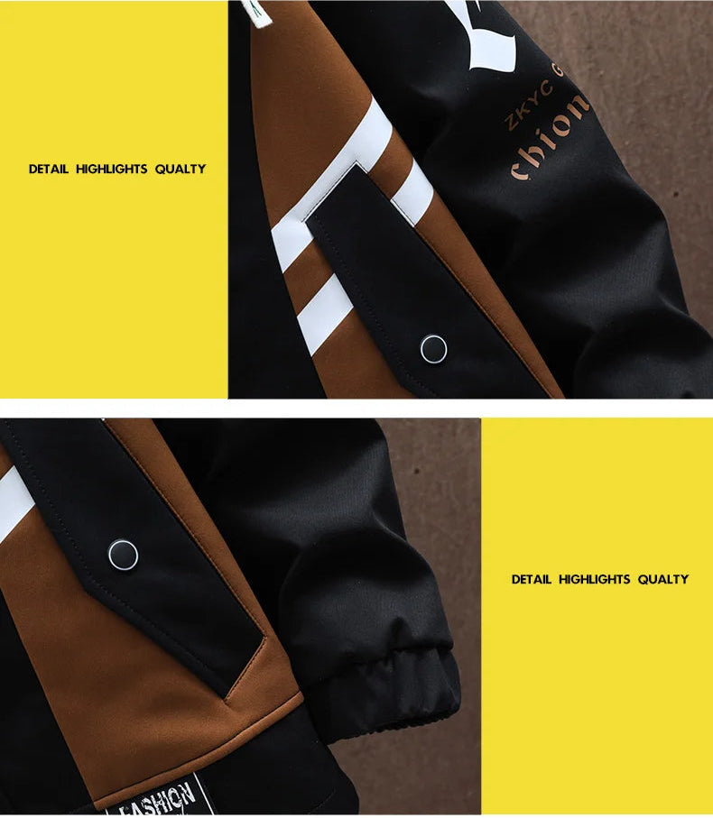 Men's Hooded Patchwork Jacket  Autumn Windbreaker Streetwear