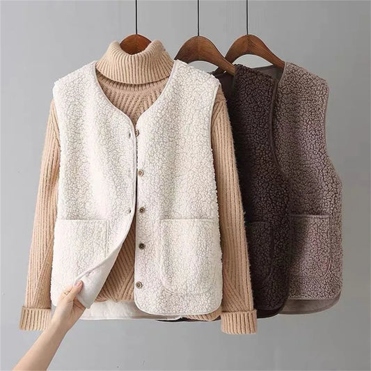 Women Wool Vest Warm Fleece Sleeveless Jacket Coat