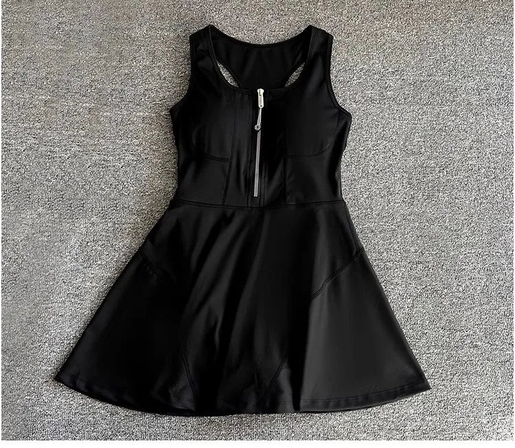 Tennis & Sports Zipper Fitness Dress – High Waist Slim Fit