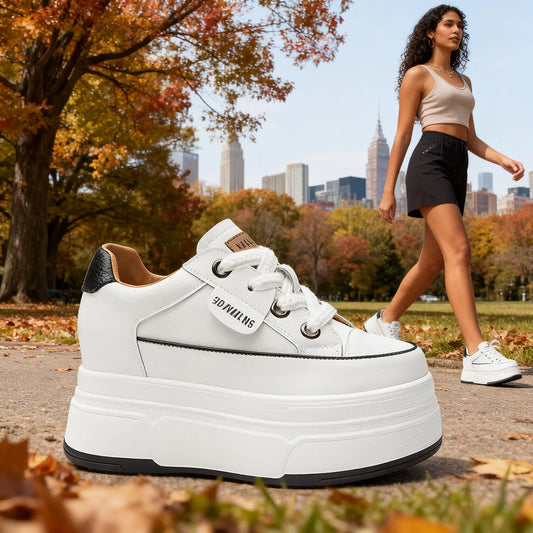 Fujin 9cm cow suede leather women platform wedge shoes, casual summer heels