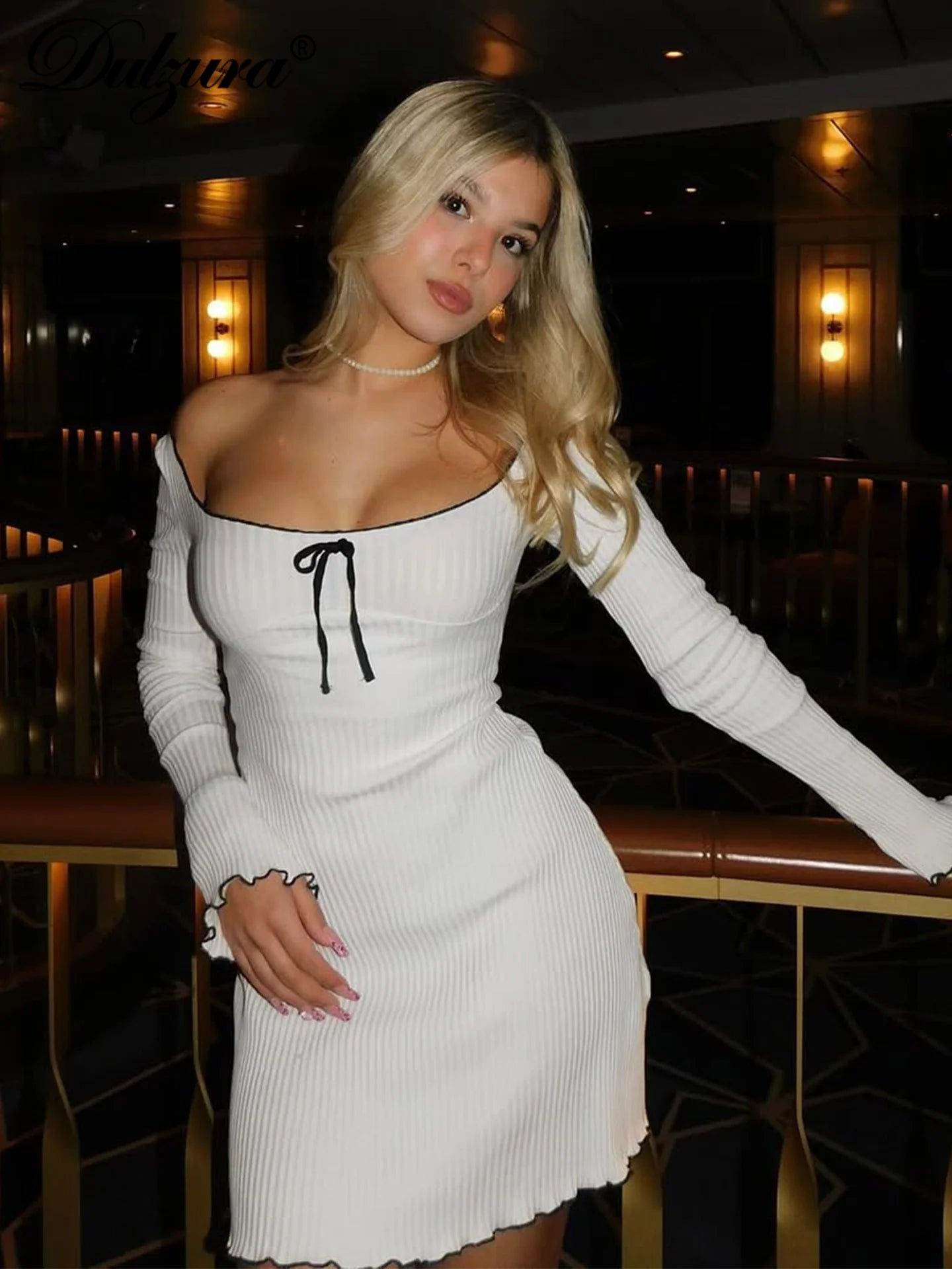 Dulzura Women’s Autumn Mini Dress – O-Neck, Long Sleeve, Ruffle Patchwork