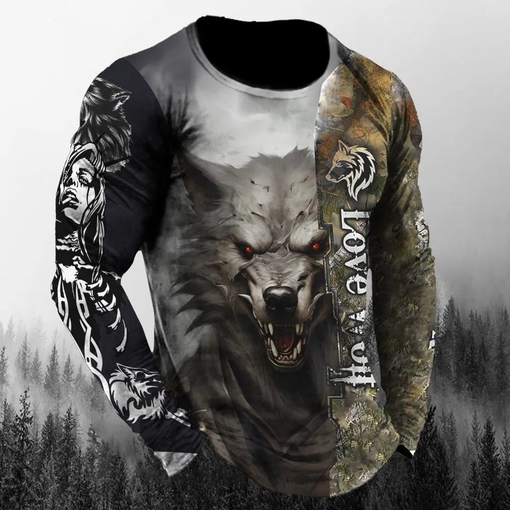 Men’s 3D Animal Wolf Shirt – Trendy Loose Casual Tee