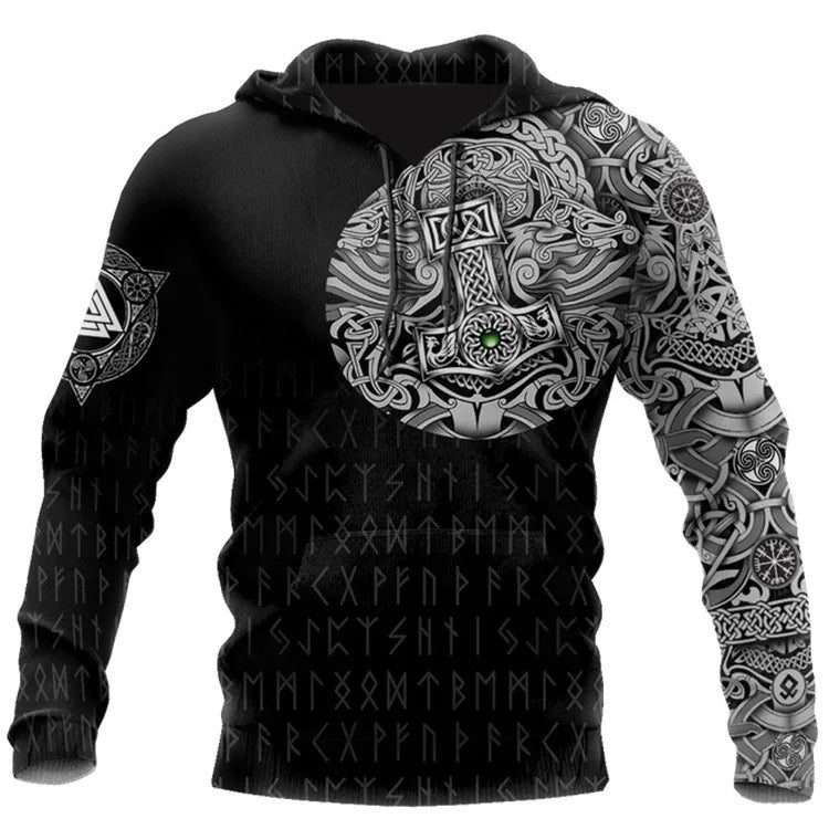 Men's 3D Wolf & Dragon Tattoo Hoodie  Retro Vintage Unisex Sweatshirt