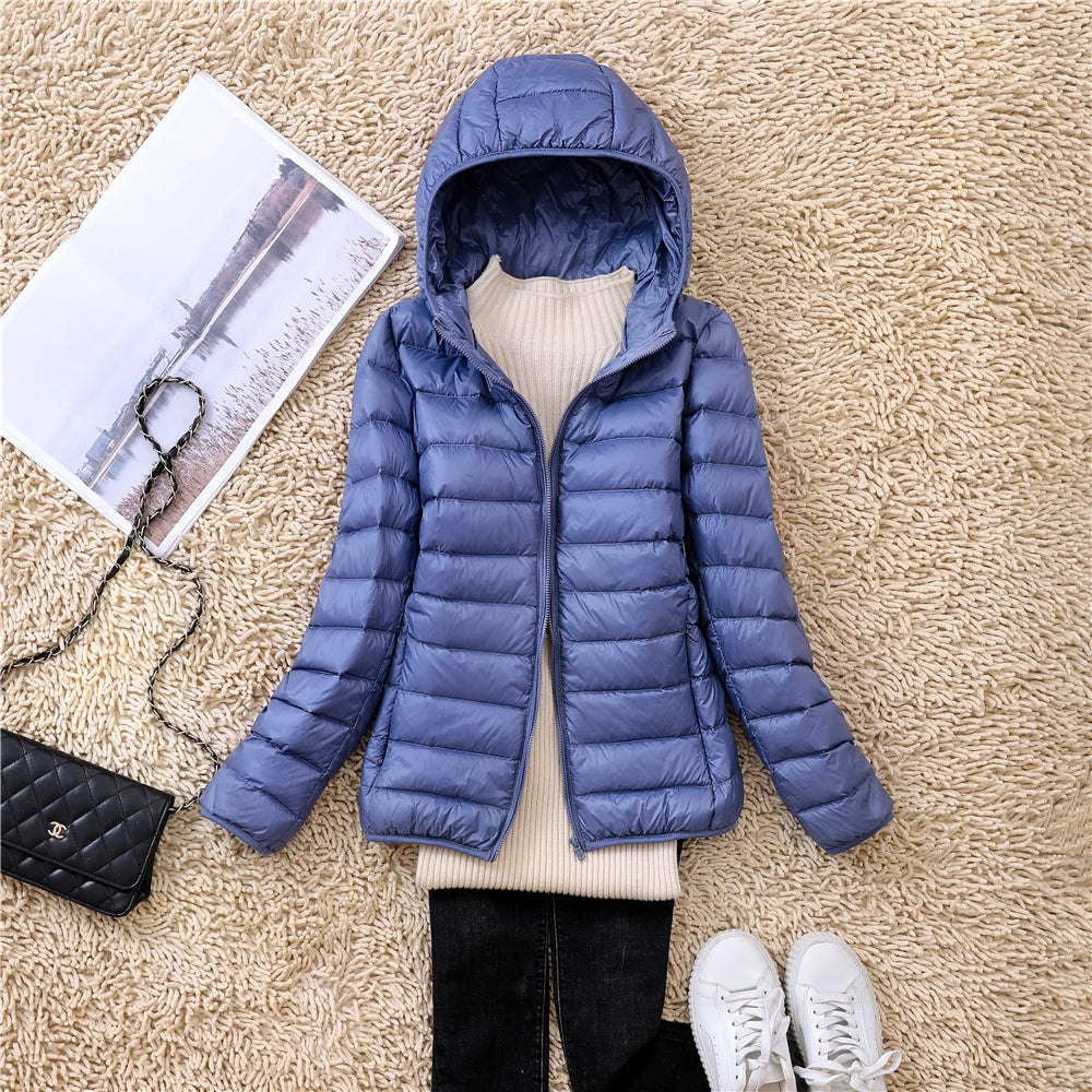 Ultra-light women’s puffer jacket packable hooded spring-autumn