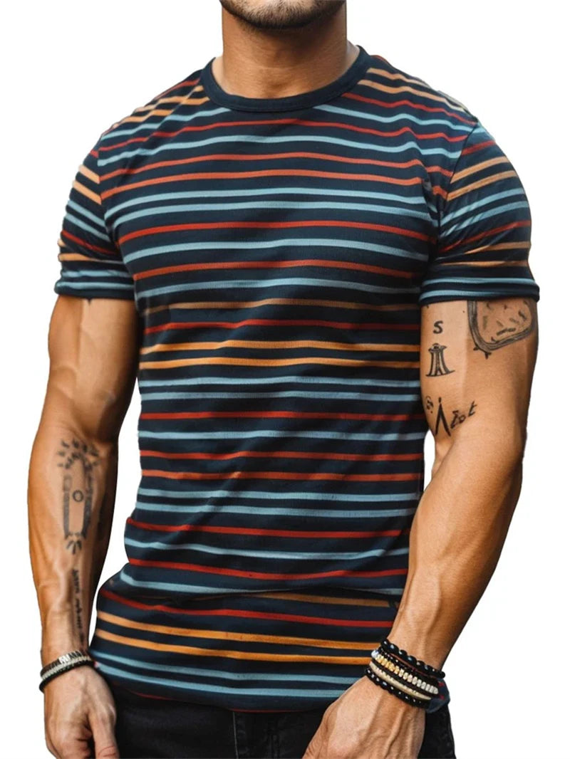 Men's Stripe Graphic Summer Tee – Casual 3D T-Shirt