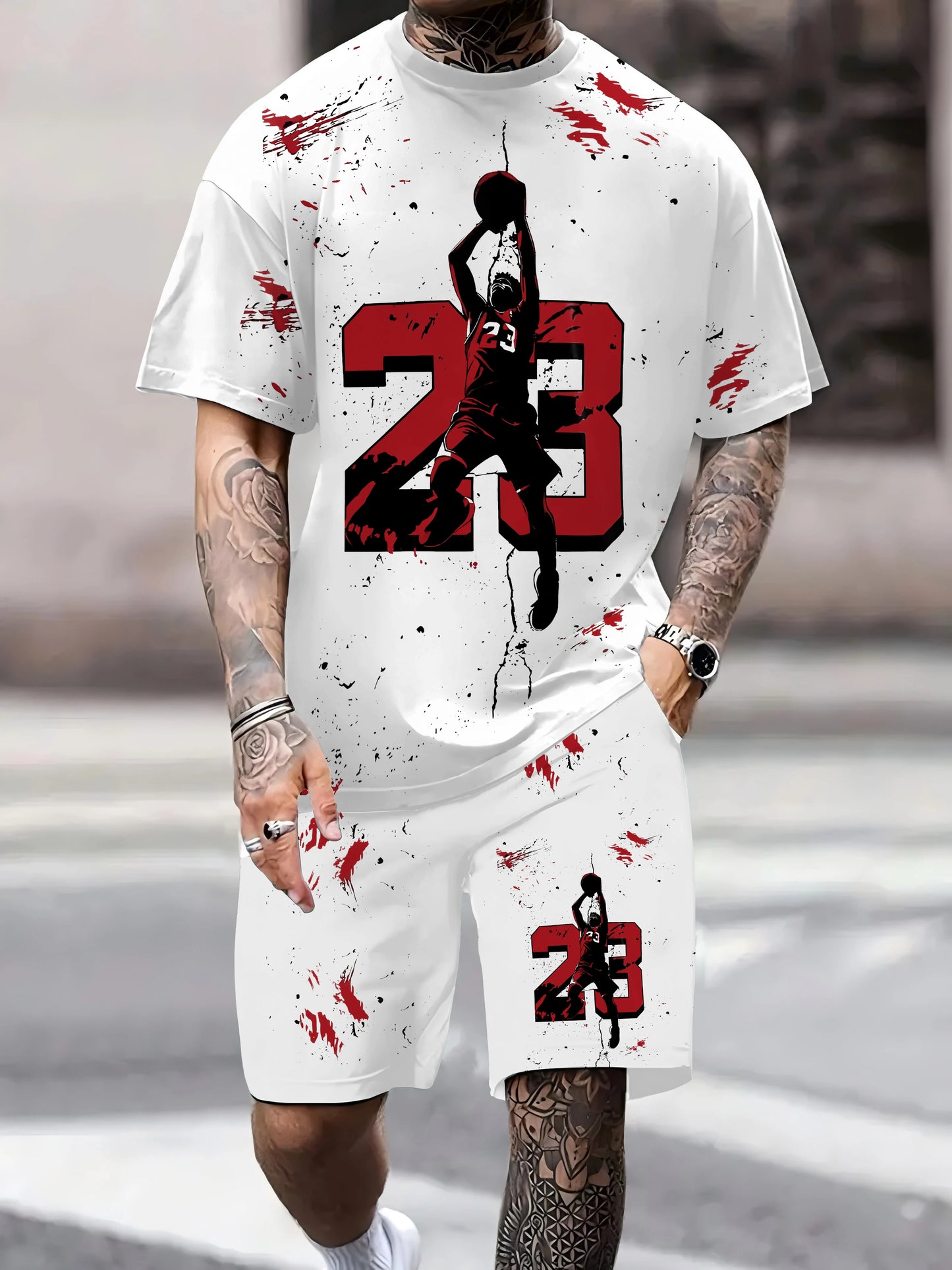 Summer 2025 Men's 3D Printed Casual Sports Polyester Suit