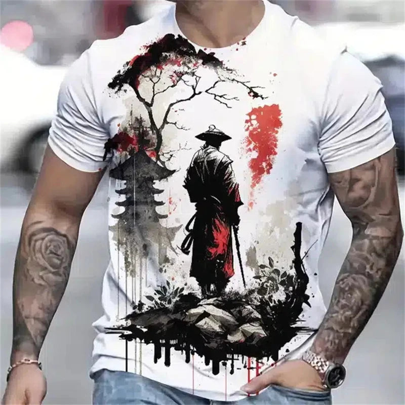 J3D Samurai Graphic Tee - Men’s Summer Street Harajuku T-Shirt
