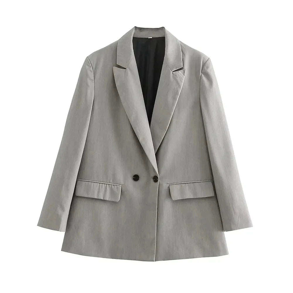 TRZA Women’s Elegant Blazer Coat – Double Breasted Loose Fit
