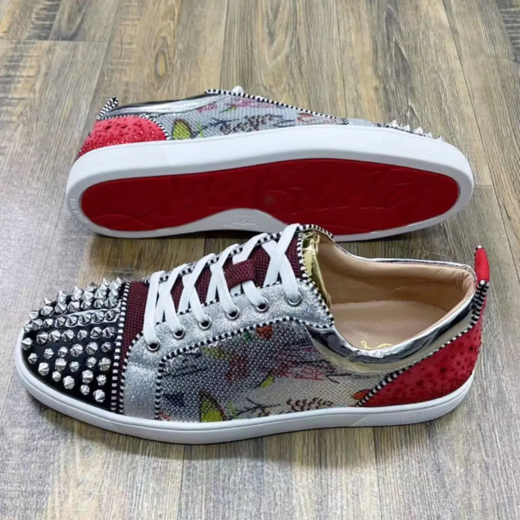 Trendy Red Sole Sneakers Men Women Sequined Rivet Fashion