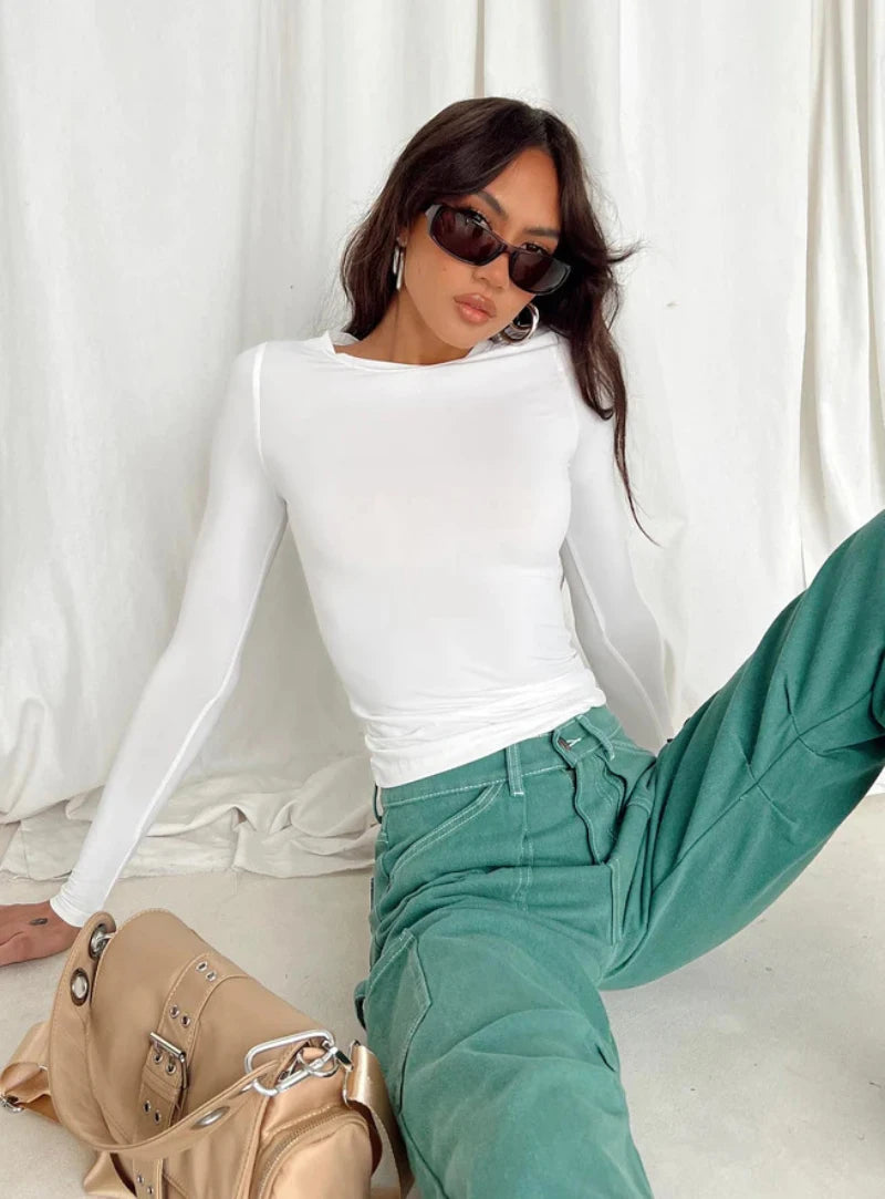 Slim Fit Women's Long Sleeve T-Shirt Y2K Streetwear