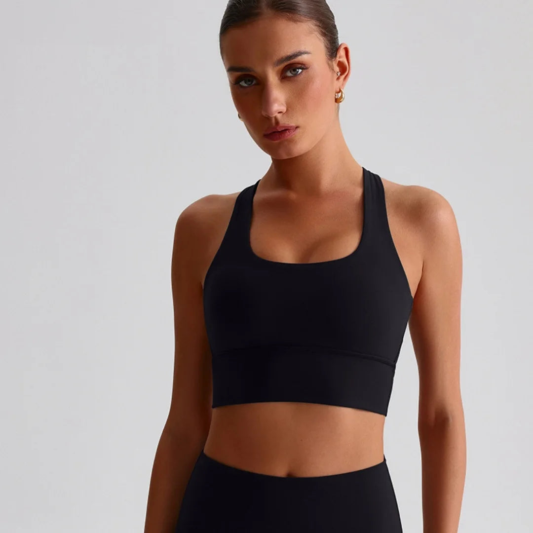 Soft solid yoga bra, shockproof, cross-back fitness top