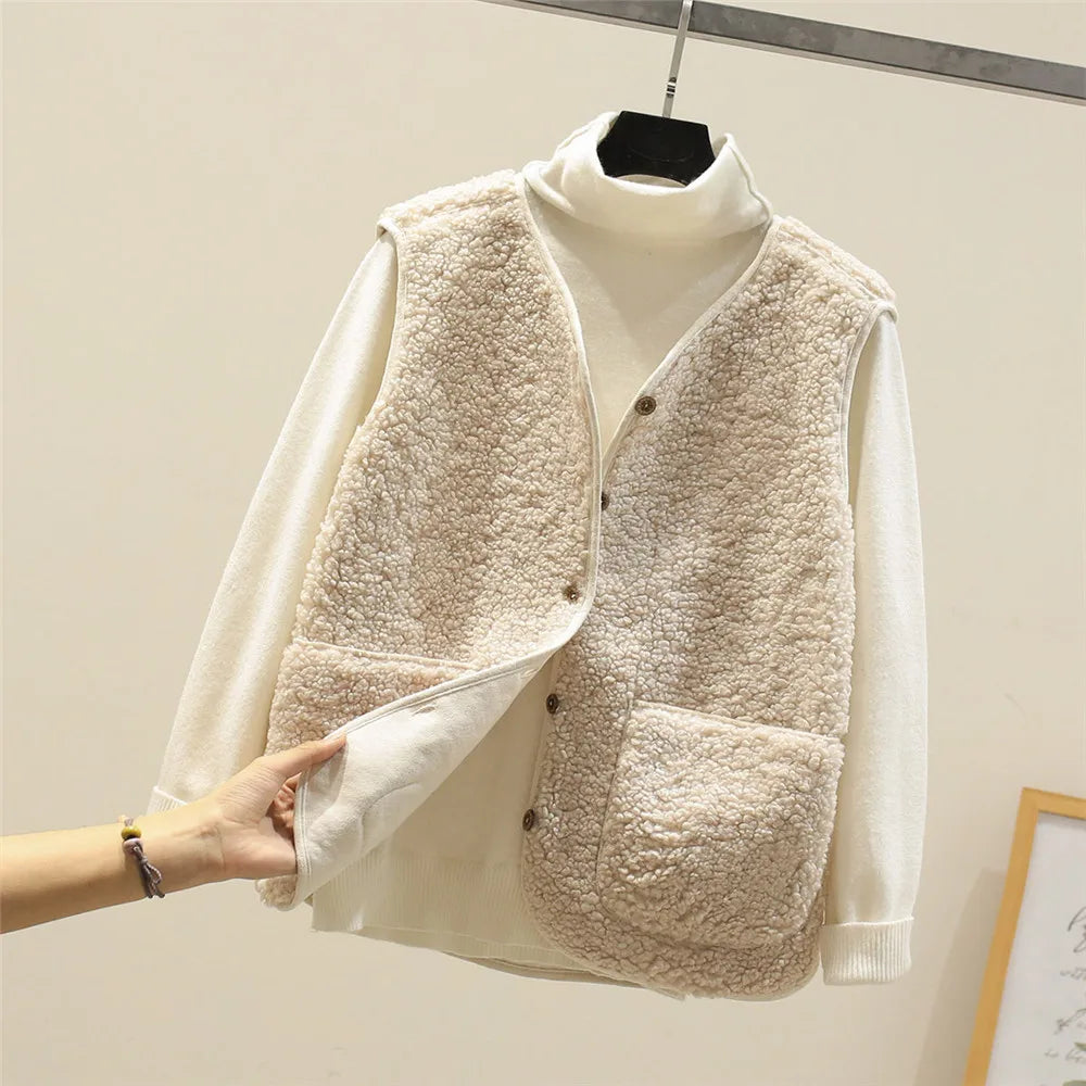 Women Wool Vest Warm Fleece Sleeveless Jacket Coat